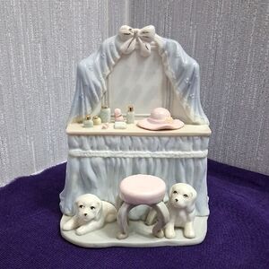 Vintage Price Simson Porcelain Vanity Figurine White Puppies Dressing Table